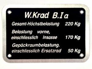 Typenschild W KRAD B Ia für Zündapp KS500 KS600 K800