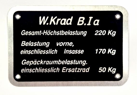 Typenschild W KRAD B Ia für Zündapp KS500 KS600 K800