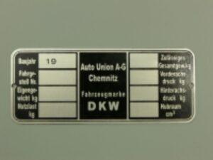 Typenschild DKW Chemnitz I, leer