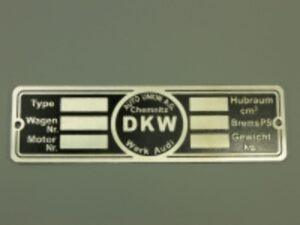 Typenschild DKW Chemnitz III, leer