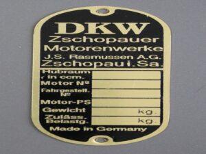 Typenschild DKW Zschopauer