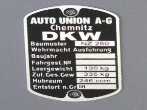 Typenschild für DKW NZ 250