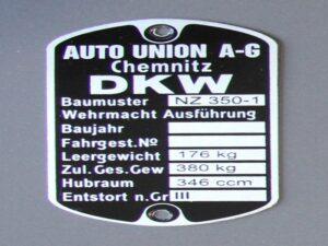 Typenschild für DKW NZ 350-1