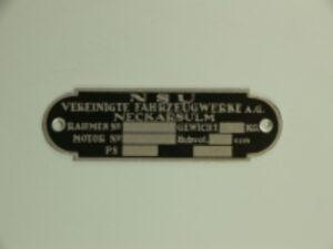 Typenschild NSU Werke NECKARSULM