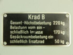 Typenschild ZÜNDAPP KS 500, 600, K 800 W. KRAD B