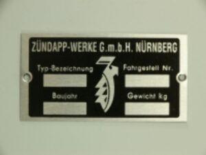 Zündapp Werke Nürnberg Typenschild, leer