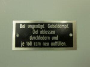 Typenschild Öl für BMW, Zündapp, (...) Motorräder