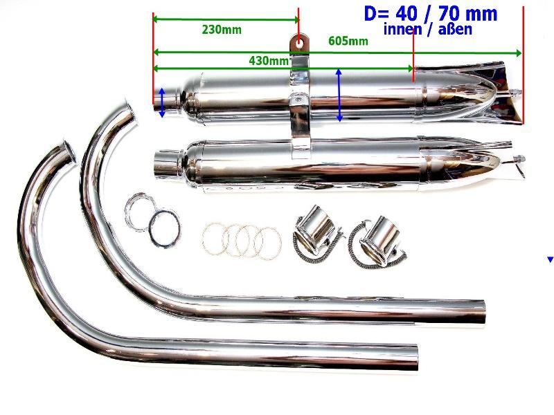 Auspuffanlage für DKW 200, 250, NZ, SB, KM, LUXUS, Motorräder Ver. 605/70 mm, verchromt – Bild 8