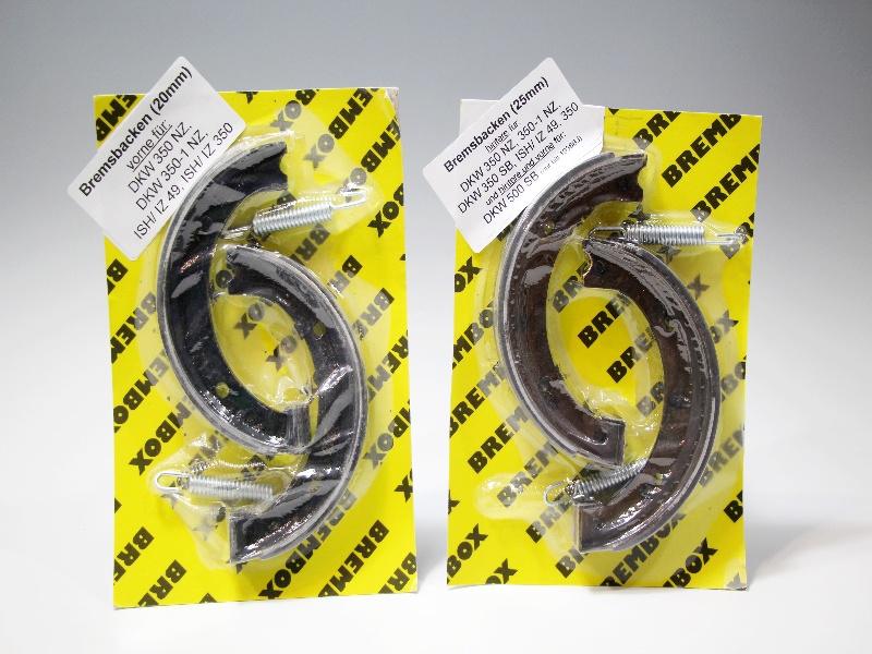 2 Bremsbacken Sätze (vorne und hintere) mit Feder DKW 350 NZ,350-1 NZ, ISH IZ 49