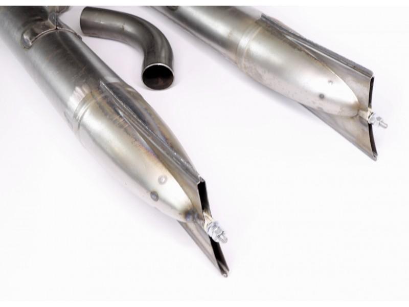 Auspufftöpfe (L&R) + Querrohr für DKW 500 SB – roh, mit Schalldämpfereinsatz (Satz) – Bild 2