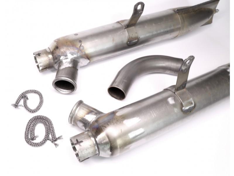 Auspufftöpfe (L&R) + Querrohr für DKW 500 SB – roh, mit Schalldämpfereinsatz (Satz) – Bild 3