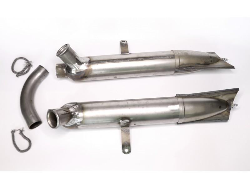 Auspufftöpfe (L&R) + Querrohr für DKW 500 SB – roh, mit Schalldämpfereinsatz (Satz) – Bild 4