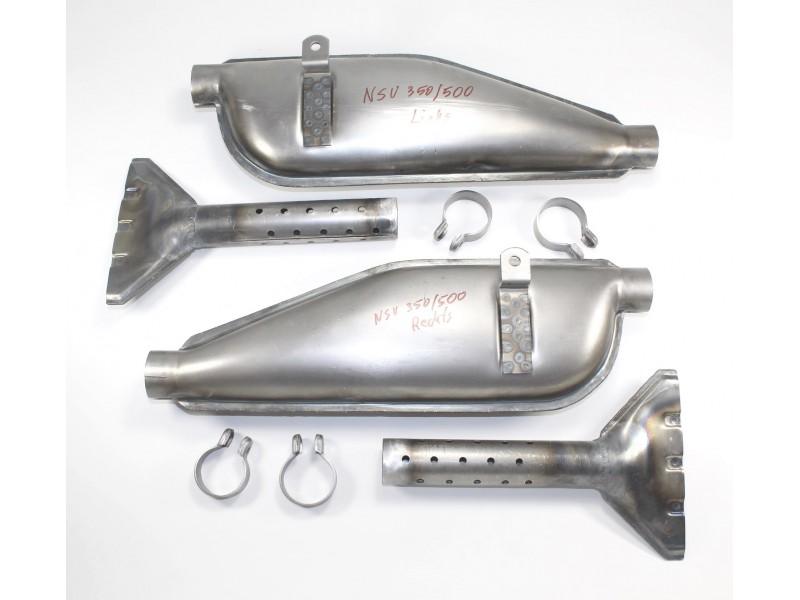 Auspufftöpfe, Auspufftopf (L+R) NSU 351, 501, OS, OSL Motorräder, Nachbau, Rohzustand