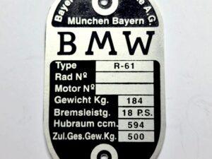Typenschild BMW R61 Aluminium Nachbau